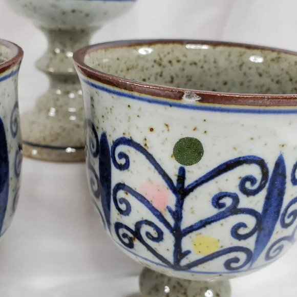 VTG Otagiri Stoneware Pottery Chalice Pedestal Goblet MCM Wine 3 Goblets - Picture 7 of 10